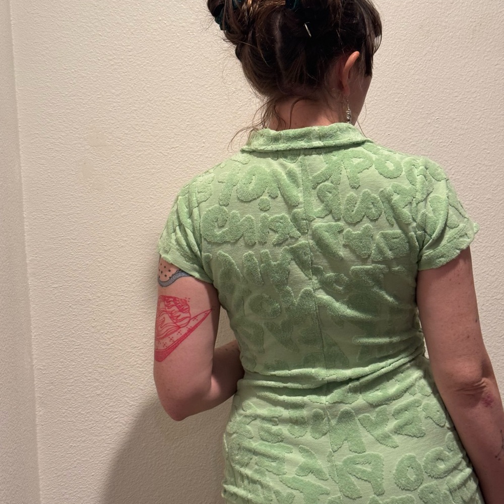 Green Textured Button-Up Neon Rave Dress - Picture 3 of 4